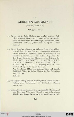 IV. Arbeiten aus Metall (Nr. 931-945)