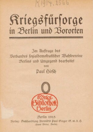 Kriegsfürsorge in Berlin und Vororten
