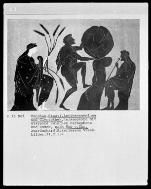 Halsmphora mit Sisyphos zwischen Persephone und Hades