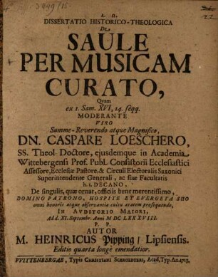 Diss. hist.-theol. de Saule per musicam curato