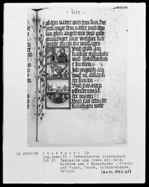 Deutsches Gebetbuch (Waldburg-Gebetbuch) — Textseite mit vier Miniaturen, Folio 81recto
