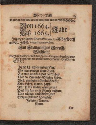 Von 1664. Biß 1665. Jahr