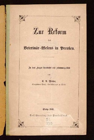 Zur Reform des Veterinär-Wesens in Preußen