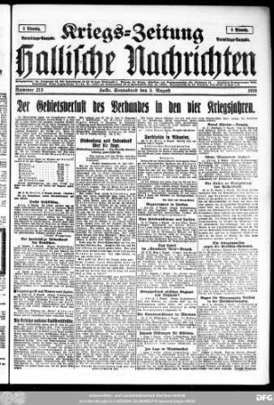 Hallische Nachrichten ; [...] ; Kriegs-Zeitung, Kriegs-Zeitung Vormittags-Ausgabe