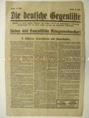 Sonderdruck mit einer Auflistung französischer Kriegsverbrechen aus dem 1. Weltkrieg