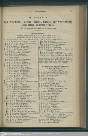 IV. Abschnitt. Dem Gelehrten-, ( Privat-) Lehrer-, Handels- und Gewerbestande angehörige Einwohnerschaft