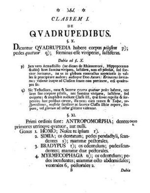 Classem I. De Qvadrupedibus