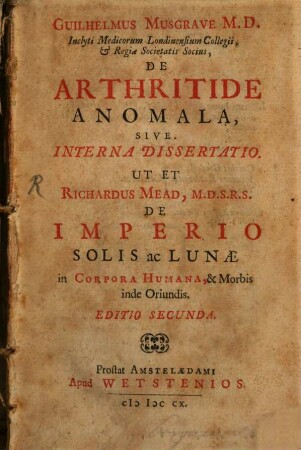 De arthritide anomala sive interna Dissertatio