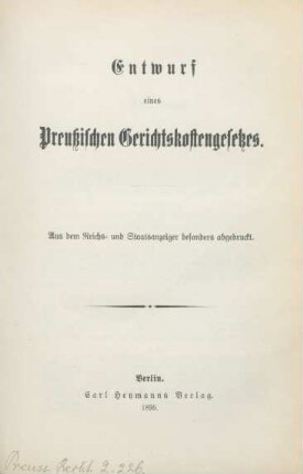 Entwurf eines preußischen Gerichtskostengesetzes