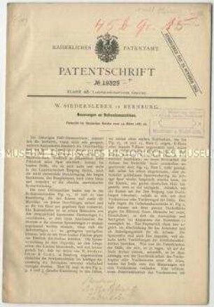 Patentschrift einer Neuerung an Reihensämascginen, Patent-Nr. 19329