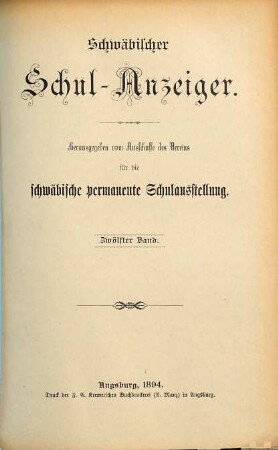 Schwäbischer Schulanzeiger : amtliches Mitteilungsblatt der Regierung von Schwaben. 12. 1894