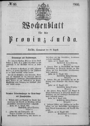 Nr. 66, Ausgabe vom 18. August 1866