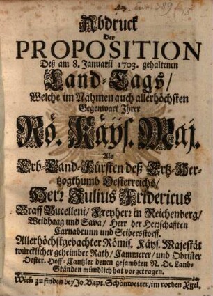 Abdruck der Proposition deß am 8. Jan. 1703 gehaltenen Land-Tags