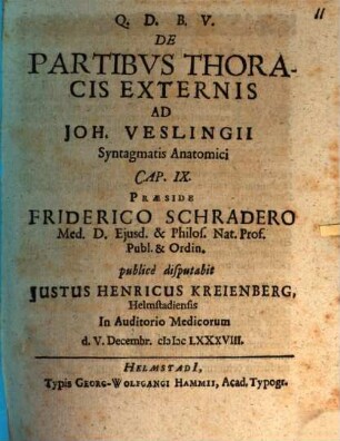 De partibus thoracis externis, ad J. Veslingii Synt. anat. c. 9
