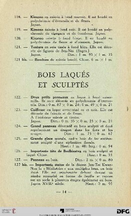 Bois laqués et sculptés (Nr. 122-127bis)