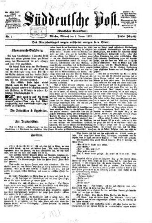 Süddeutsche Post : unabhängiges demokratisches Organ und allgemeine deutsche Arbeiterzeitung, 1873,1/6 = Jg. 5