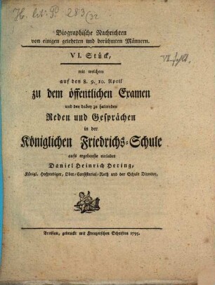 Biographische Nachrichten von einigen gelehrten und berühmten Männern. 6. 1795