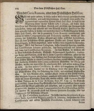 [2.] Von der Curia Romana, oder dem Päbstlichen Hof-Etat