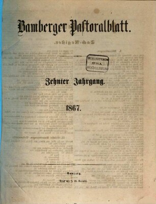Bamberger Pastoralblatt. 10. 1867