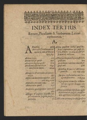 Index Tertius. Rerum, Phrasium & Verborum Latinè explicatorum