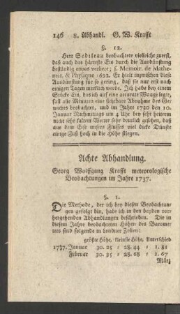 Achte Abhandlung. Georg Wolffgang Krafft meteorologische Beobachtungen im Jahre 1737.