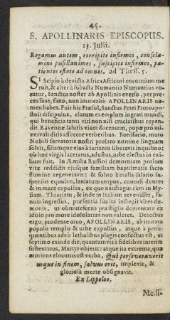 S. Apollinaris Episcopus. 23. Julii