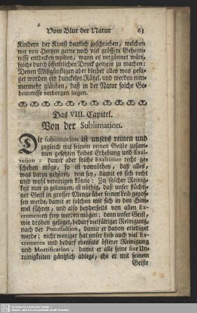 Das VIII. Capitel. Von der Sublimation