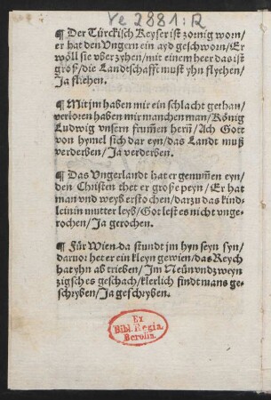 Der Türckisch Keyser ist zornig worn/ || er hat den Vngern ein ayd geschworn/