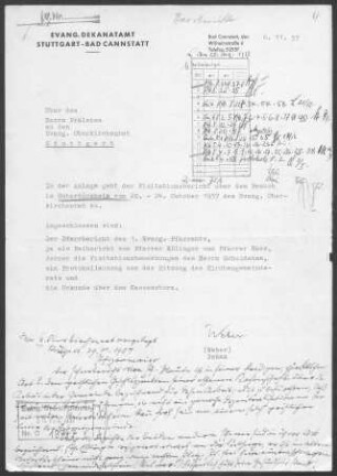 Untertürkheim: Visitationsberichte mit Pfarrberichten 1957