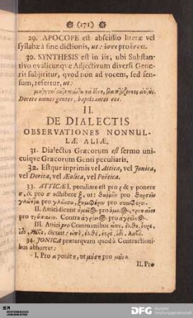 II. De Dialectis Observationes Nonnullæ Aliæ.