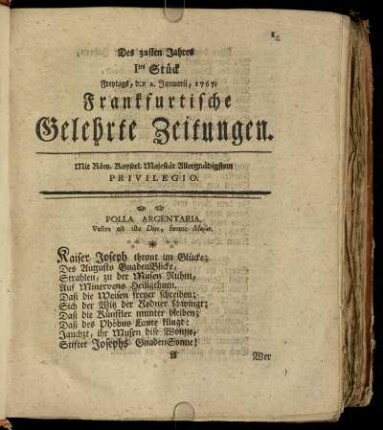Ites Stück Freytags, den 2. Januarii, 1767. - Xtes Stück Dienstags, den 3. Februarii, 1767.