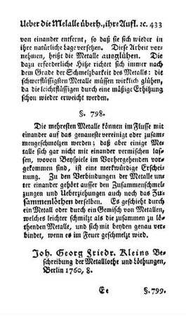 Zusammenschmelzen und Löthen der Metalle: Aenderungen der eigenthümlichen Gewichte der Metalle bey dem Zusammenschmelzen (§. 798-800)