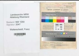 Entnazifizierung Franz Walterscheidt , geb. 01.01.1891 (Tankwart)