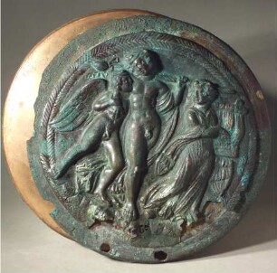 Etruskischer Klappspiegel (Eros, Dionysos und Mänade)