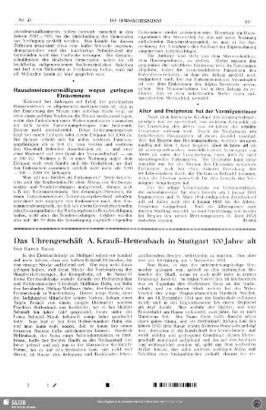 Das Uhrengeschäft A. Krauß-Hettenbach in Stuttgart 100 Jahre alt