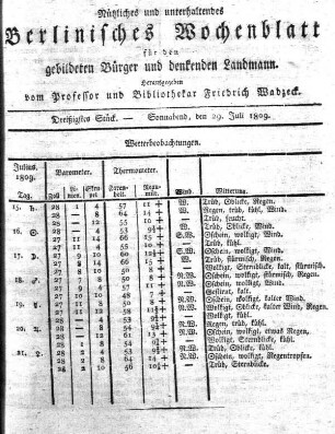 Dreißigstes Stueck, Sonnabend, den 29. Juli 1809.