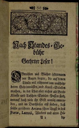 Nach Standes-Gebühr Geehrter Leser!