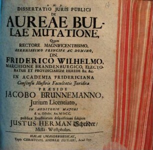Dissertatio Iuris Publici De Aureae Bullae Mutatione