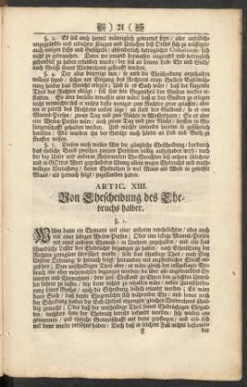 Artic. XIII. Von Ehescheidung des Ehebruchs halber