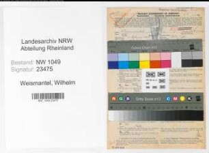 Entnazifizierung Wilhelm Weismantel , geb. 06.02.1884 (Bankbeamter)