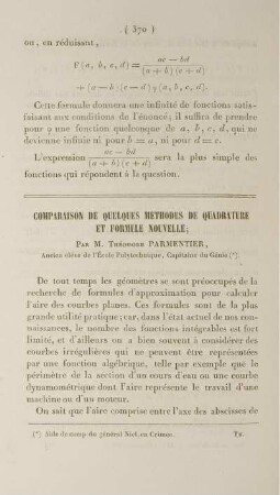 Comparaision de quelques mèthodes de quadrature et formule nouvelle.