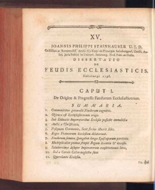 XV. Joannis Philippi Stainhauser ... De Feudis Ecclesiasticis