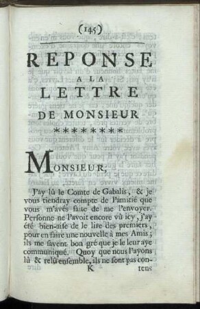 Reponse A La Letter De Monsieur