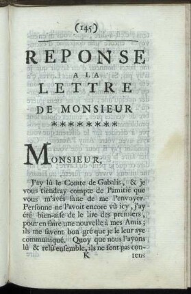 Reponse A La Letter De Monsieur