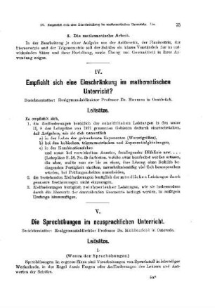 Empfiehlt sich eine Einschränkung im mathematischen Unterricht? : [Bericht]
