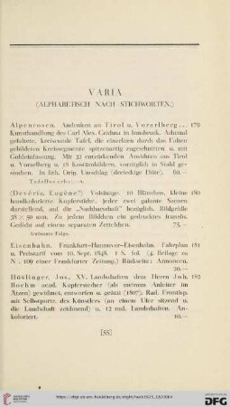 Varia (alphabetisch nach Stichworten) (Nr. 179-189)