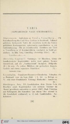 Varia (alphabetisch nach Stichworten) (Nr. 179-189)