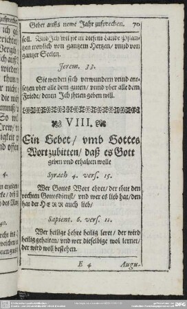 VIII. Ein Gebet, umb Gottes Wort zu bitten, daß es Gott geben und erhalten wolle