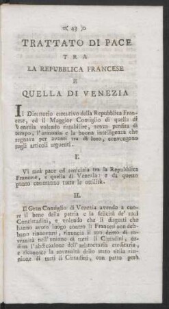 Trattato Di Pace Tra La Repubblica Francese E Quella Di Venezia