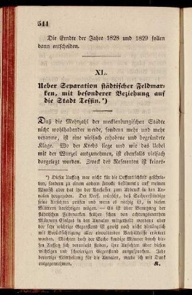 XL. Ueber Separation städtischer Feldmarken, mit besonderer Beziehung auf die Stadt Tessin